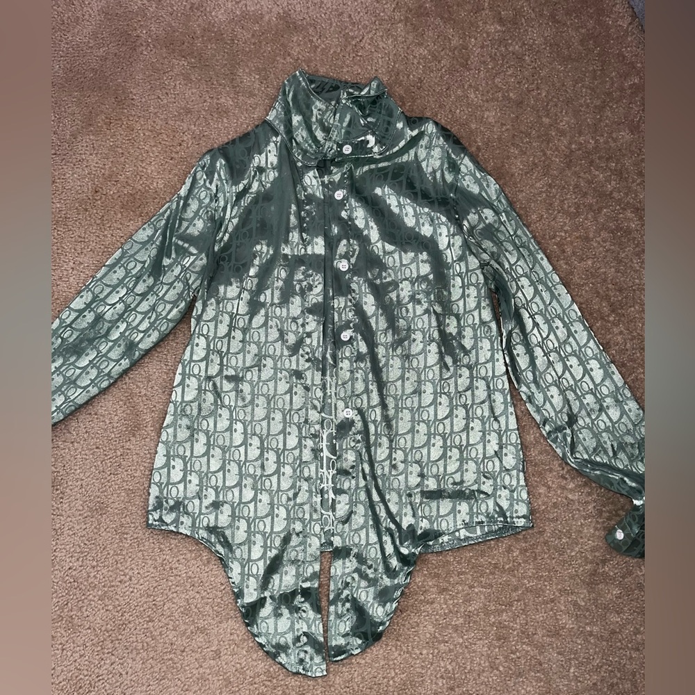 Cropped button up “Dior” label on it tie in the front